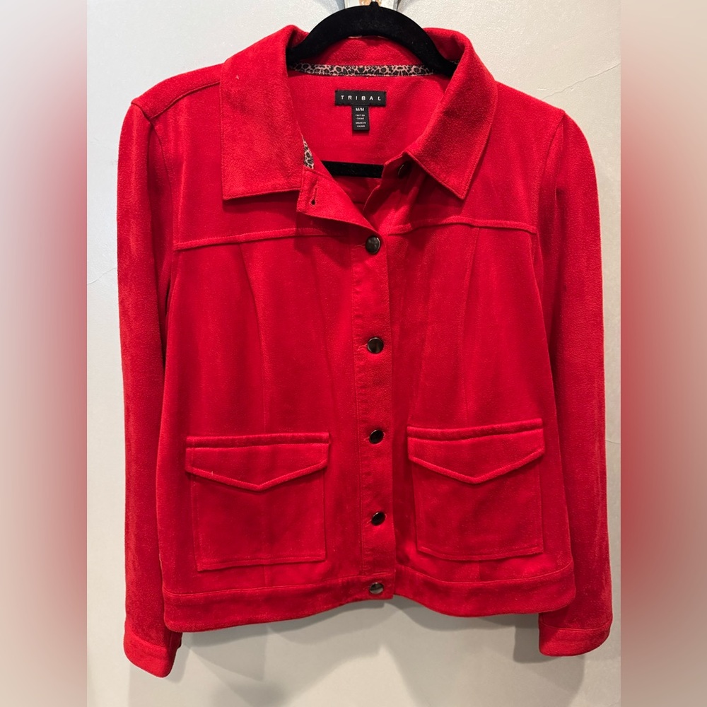 Tribal Women's faux suede Vibrant Red Utility Jacket